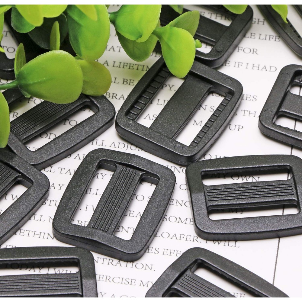 Shapenty 50PCS Black Plastic Triglide Slides Button Bulk Adjustable